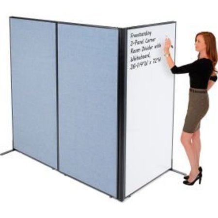 GLOBAL EQUIPMENT Interion    Freestanding 3-Panel Corner Room Divider with Whiteboard, 36-1/4"W x 72"H, Blue 695168BL
